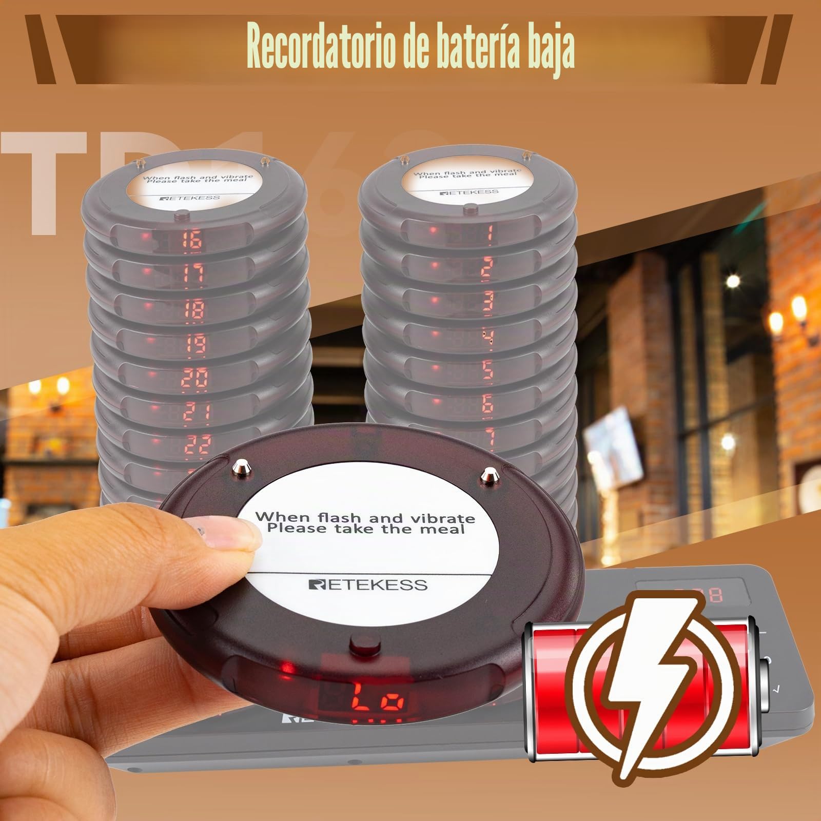 Retekess TD163 Buscapersonas Restaurante, 30 Buscapersonas, Sistema de Llamadas Restaurante, 400M, 31 Modos de Llamada, 20 Horas en Espera, Llamador Buscapersonas para Restaurantes, Hoteles