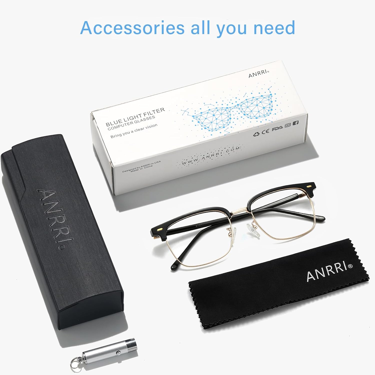 ANRRI Blue Light Glasses for men Metal Browline Frame UV 400 Protection Clear Lens Anti Eyestrain Computer Gaming Glasses - Image 6