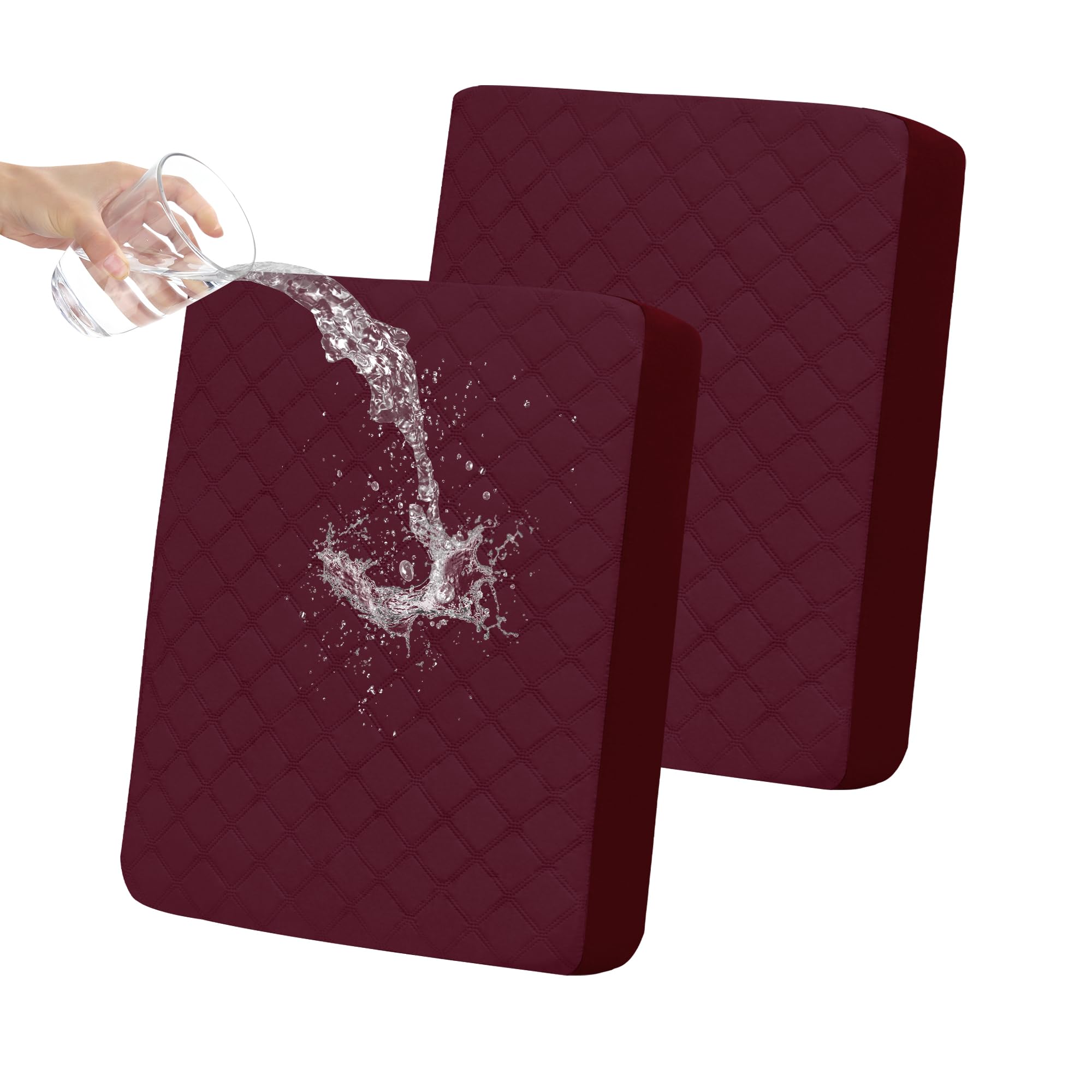 Easy-Going Waterproof Couch Cushion Covers, Non-Slip Leakproof Sofa Seat Cushion Slipcovers, Quilted and Stretch Furniture Protector for Dogs, Pets (2-Piece Sofa Cushion, Wine)