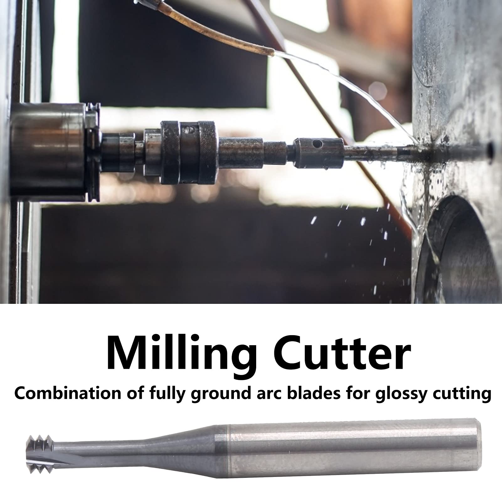 T Slot End Mill Milling Cutter, 3?Tooth Metric Thread Milling Cutter Metric 60° Tungsten Steel Thread Threading Tools M6.0x1.0xD6x50