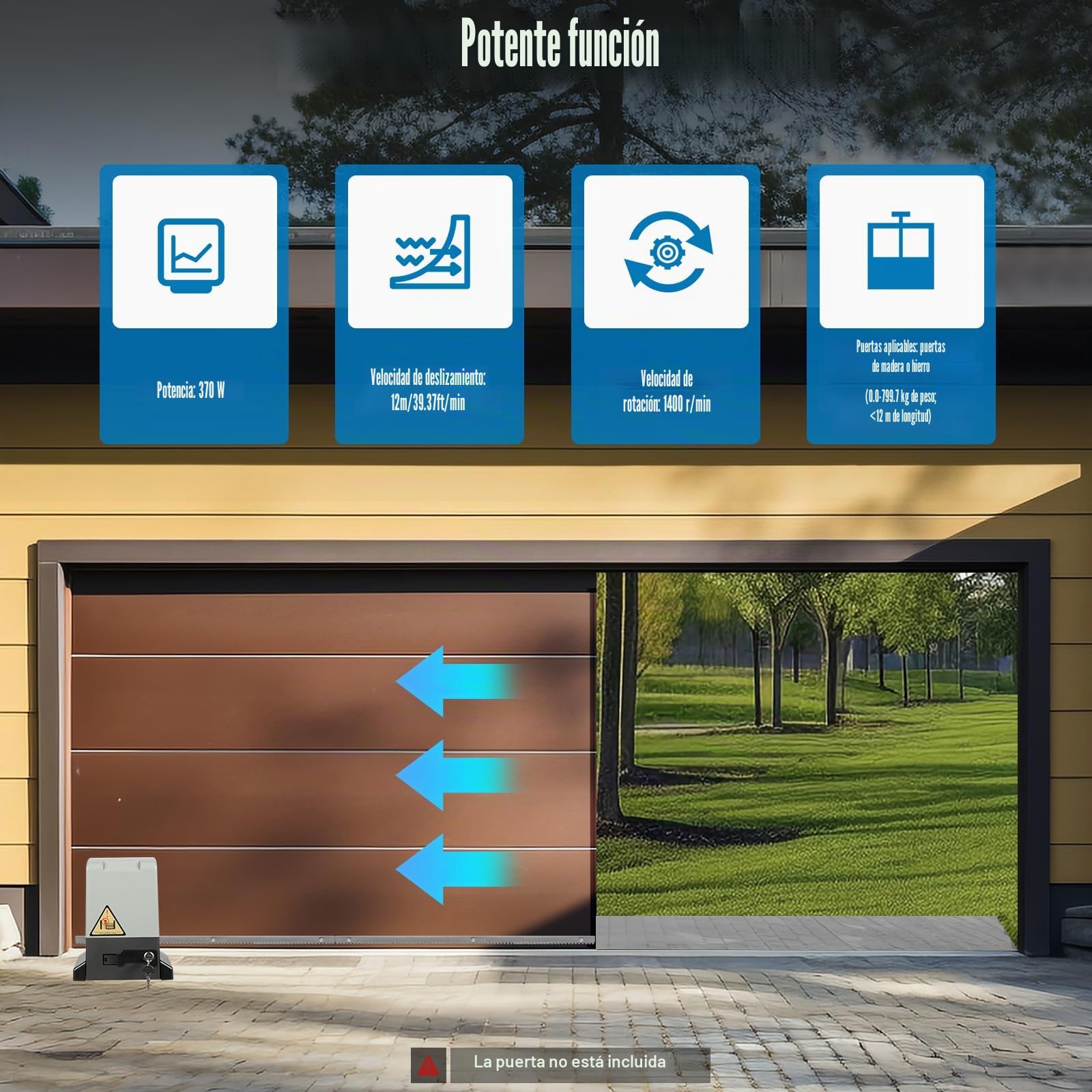 Motorización de Puerta Corrediza, 1200KG 240V AC Motor de Puerta Corrediza Eléctrico Automático, Sensores Infrarrojos 2 Mandos a Distancia, Adecuado para Puertas de Acero Inoxidable, Hierro, Madera