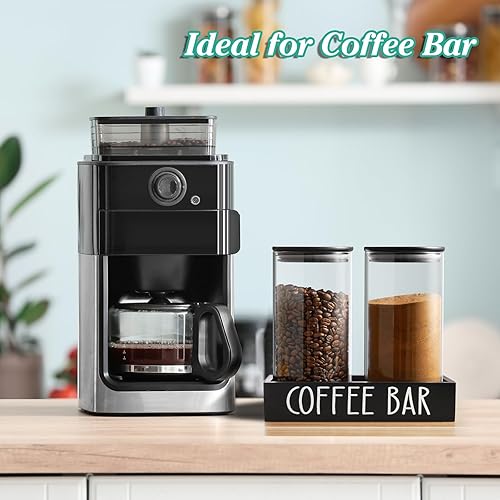 Miniatura 3 de Recipiente de café de vidrio para café molido, 2 recipientes de café de 45 onzas con tapas herméticas de bambú y bandeja negra, tarros de