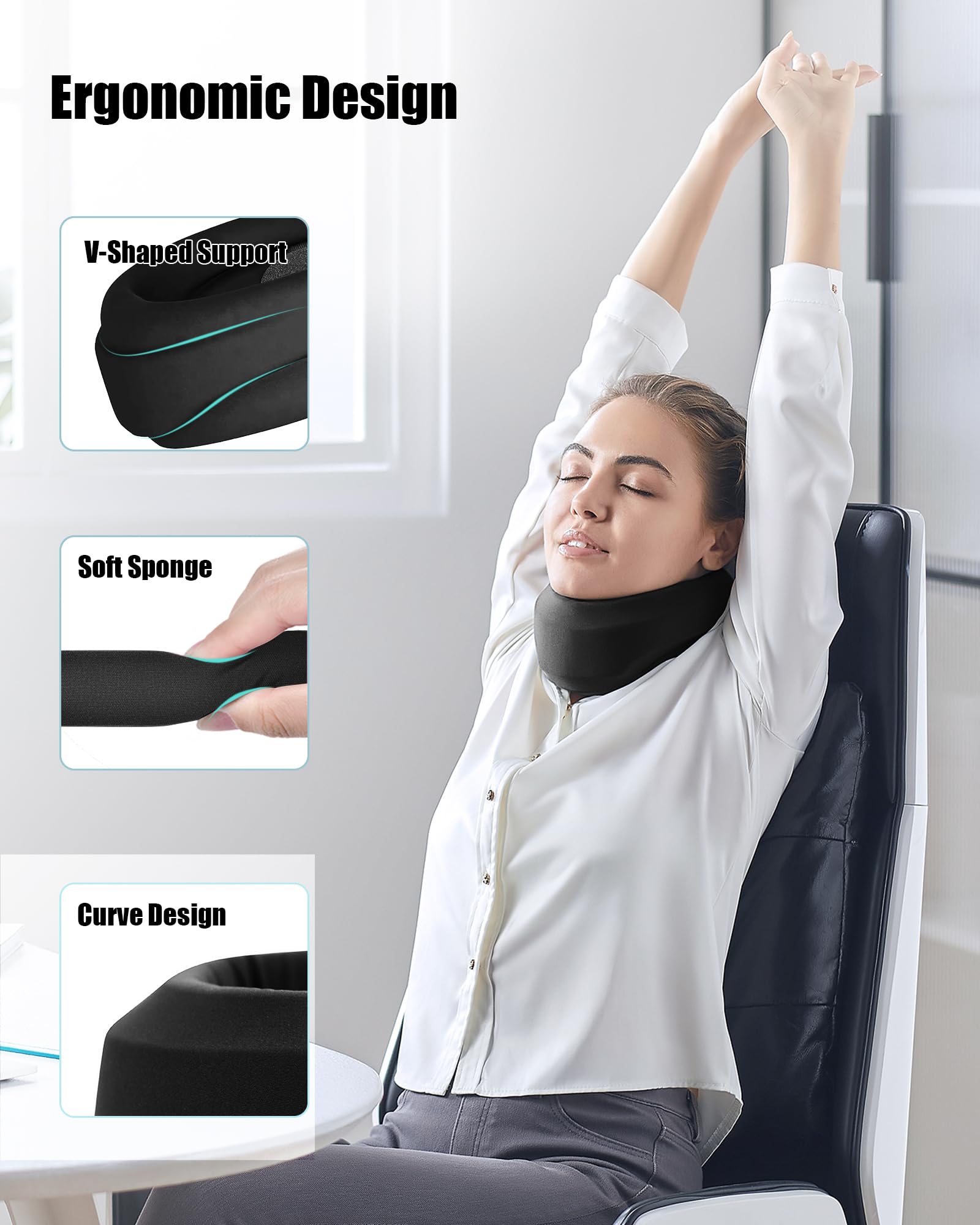 Neck Brace for Sleeping - Cervical Collar Relief Neck Pain and Neck Support Soft Foam Wraps Keep Vertebrae Stable for Relief of Cervical Spine Pressure for Women & Men Jet Black Small Size — Amazon image 6