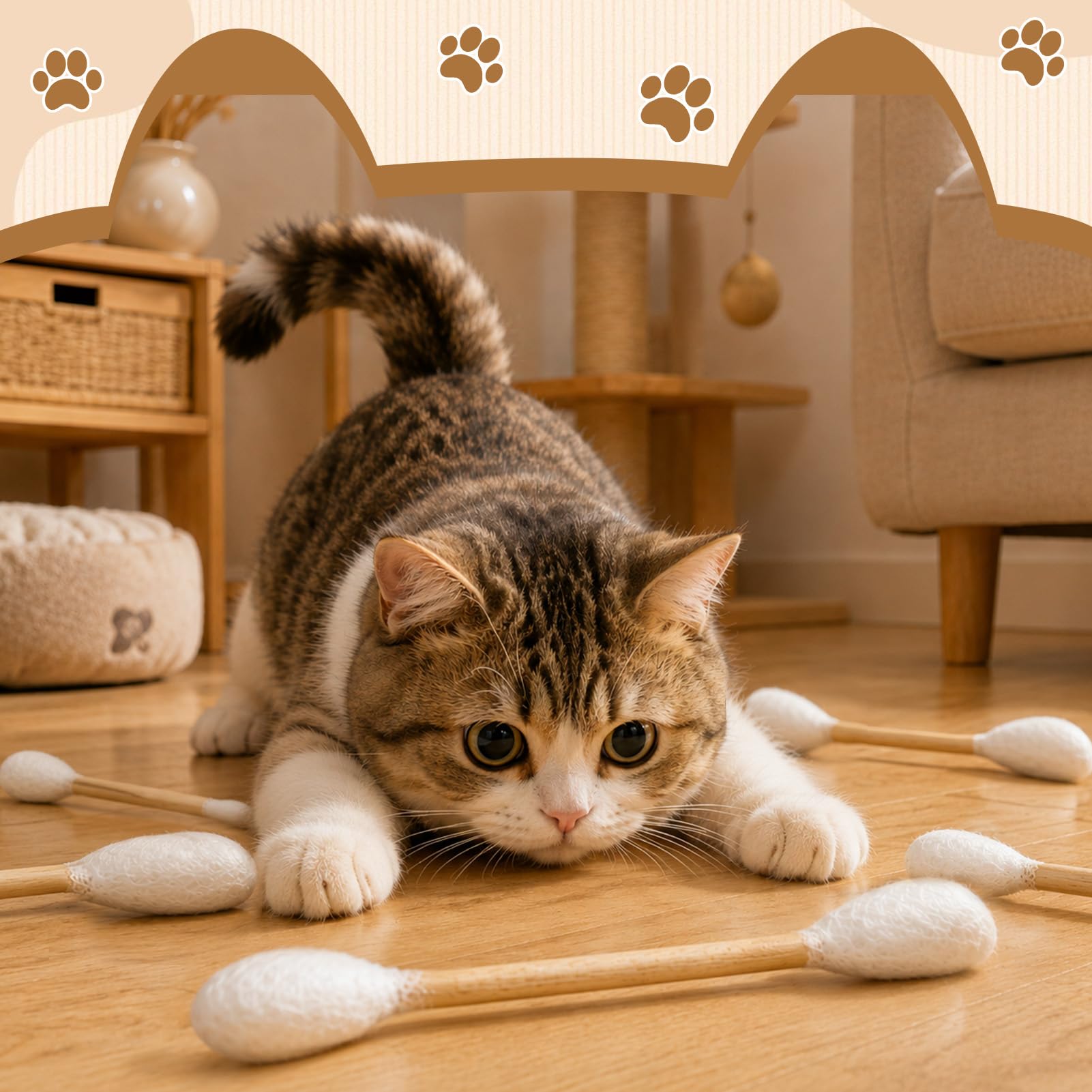 Wattestäbchen Katzenspielzeug mit Katzenminze, 6 Stück Katzenspielzeug Interaktive Katzenangel Filz Sticks, Weiches Plüsch Kauspielzeug Wattestäbchen Kicker Spielzeug für Katzen Zahnpflege