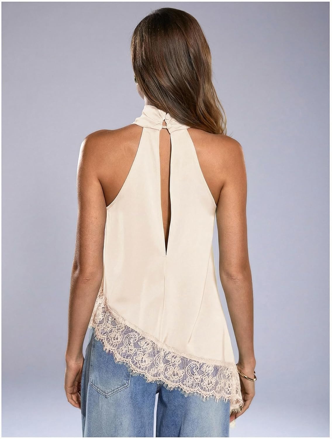 Milumia Women's Halter Neck Sleeveless Top Lace Asymmetrical Hem Summer Going Out Tank Tops - Image 2