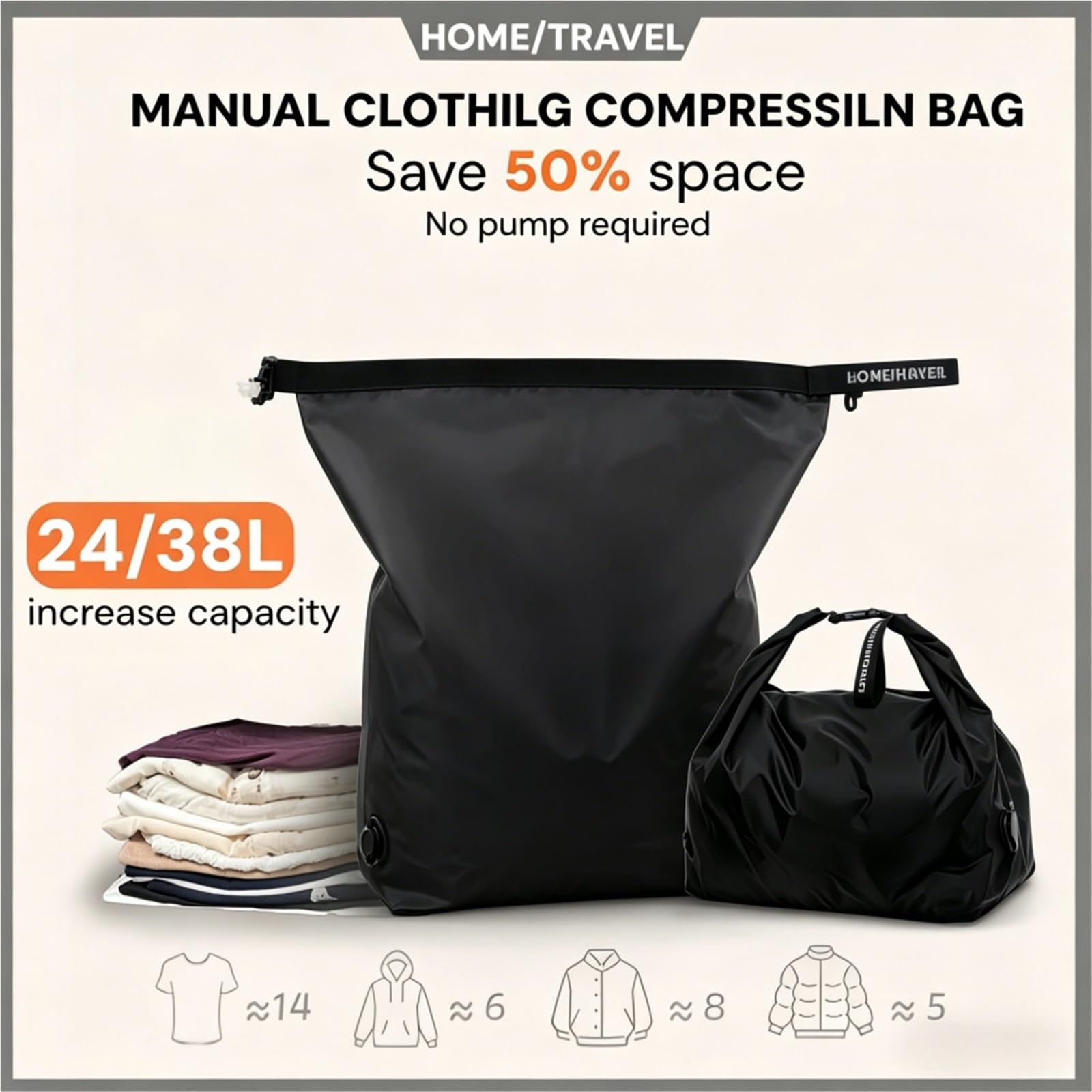 Organizer valigia Sacco di compressione sottovuoto for bagagli Sacchetti stoccaggio da viaggio riutilizzabili gratuiti 50% risparmio spazio imballaggio sigillato for vestiti impermeabili(White-38L)
