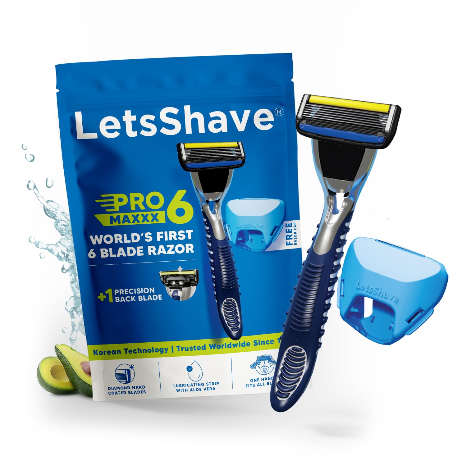 - LetsShave Pro 6 Maxxx – world’s 1st 6 blade razor for men, Precision Back Blade | 1 Handle + 1 Cartridge + Travel Cap | Open-Flow Anti-Clog | Micro-Span Curved Blades | Common Docking Fits Pro 4/5/6/7