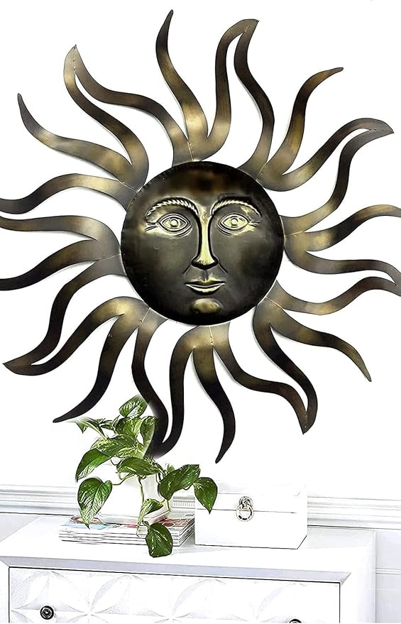 Bellaa Sun Decoración Solar de Metal para Pared 35x35 Pulgadas Cobre miniatura 2