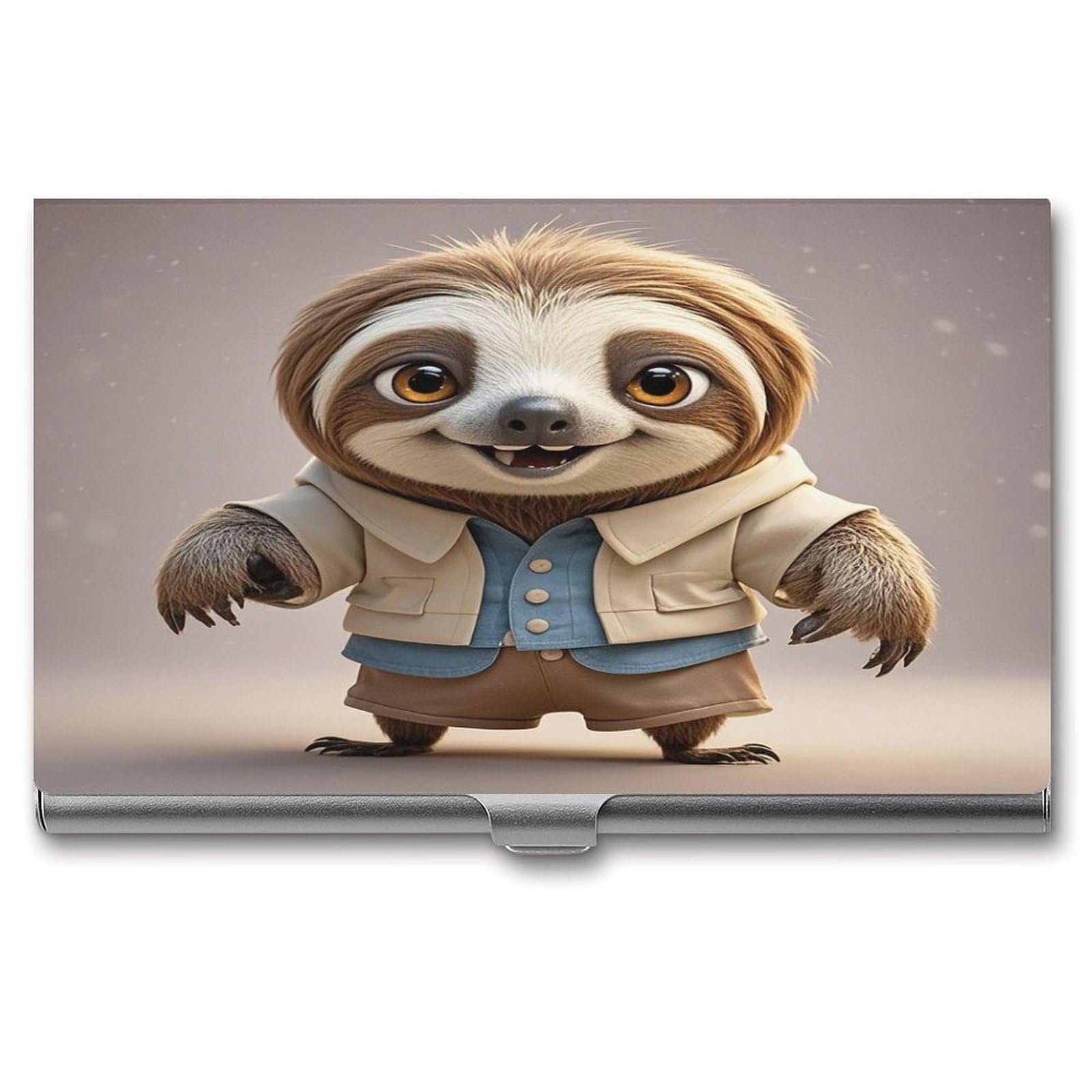 FekiLoot Funny Sloth Business Card Holder Aluminum Alloy Business Card Case Convenient to Carry Business Card Dispenser for Men Women