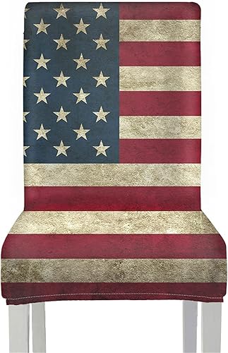 Miniatura 1 de Juego de 4 fundas elásticas para sillas de comedor, diseño de bandera americana, estilo vintage, lavables, para cocina, fiestas, restaurantes