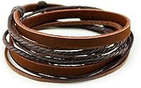 FRD.2Y Genuine Leather Unisex Multilayer Bracelet - Adjustable Cuff Wrap Rope Wristband for Men & Women