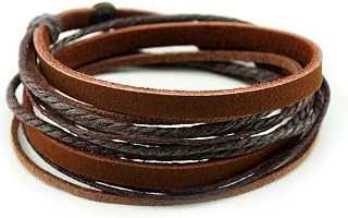 FRD.2Y Genuine Leather Unisex Multilayer Bracelet - Adjustable Cuff Wrap Rope Wristband for Men & Women