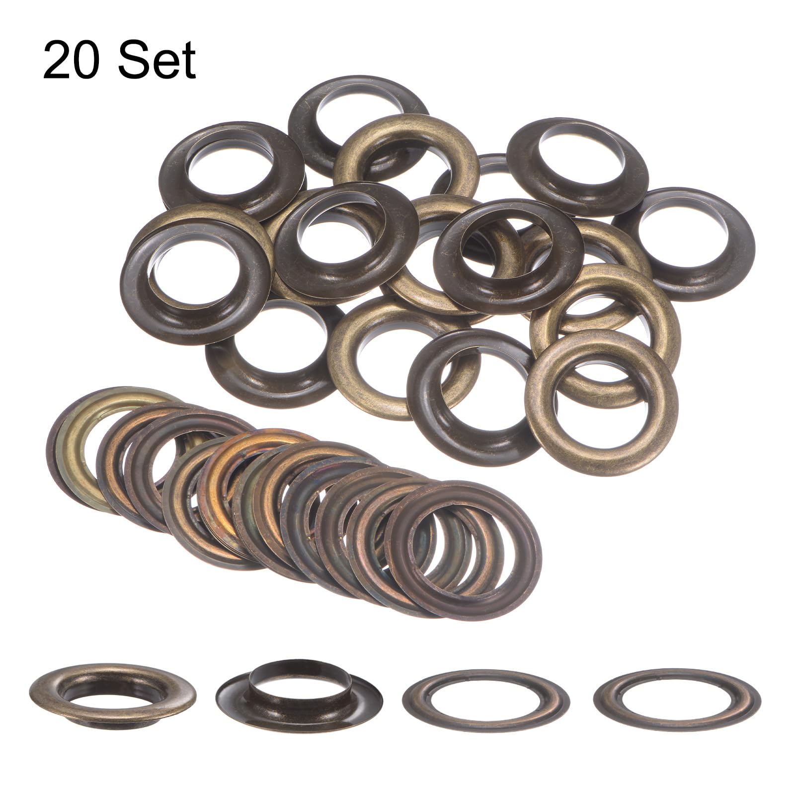QUARKZMAN 20Set Occhielli per Teloni con Rondelle 30mm Kit Occhiello Strumento Metallici per Tende in Tessuti Cinture in Pelle Borse Fai Da Te, Bronzo (Perforatrice Non Inclusa)