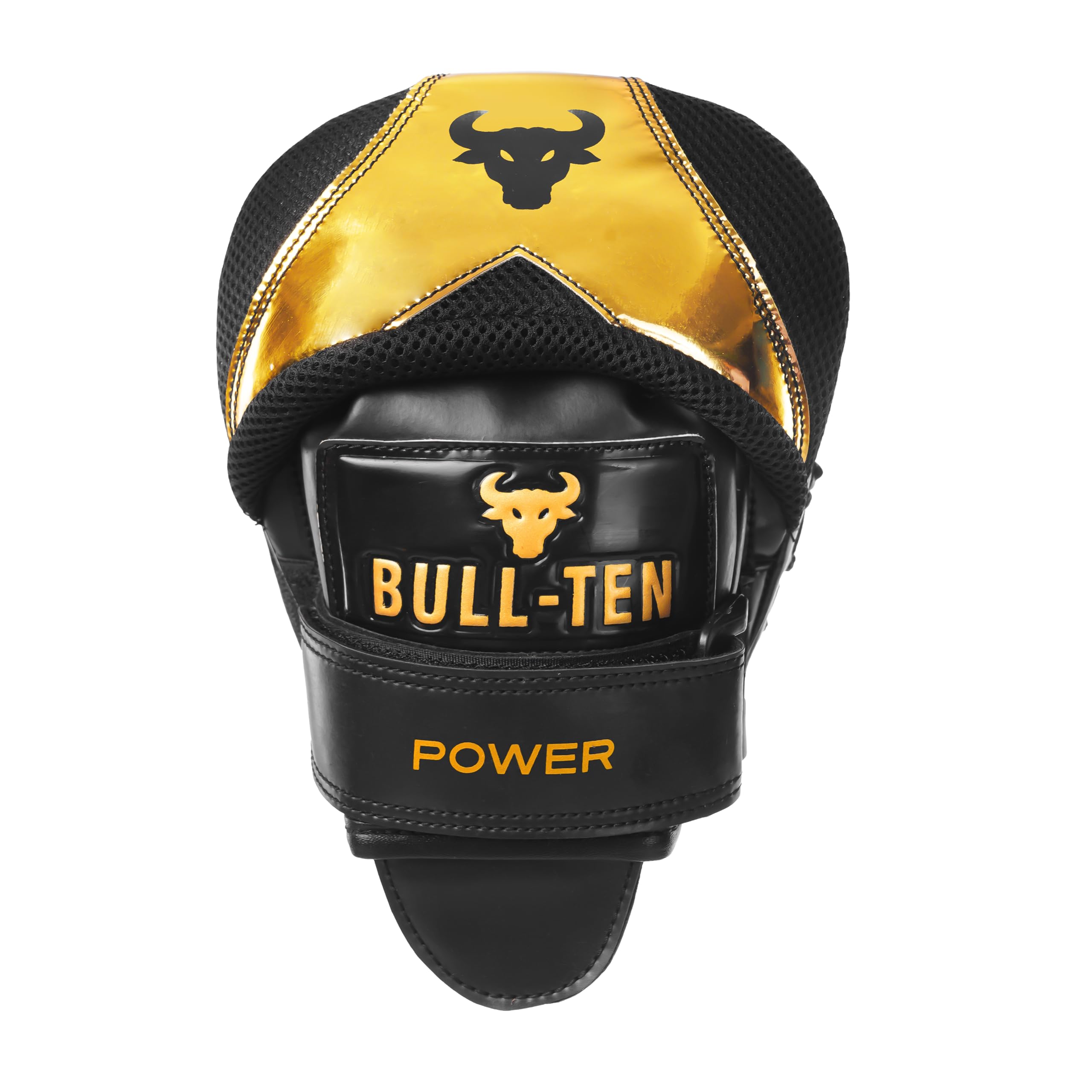 BULLTEN Thai Focus Punching Pad, Black and Gold Focus Pad Curved Padded for Boxing & Martial Arts Training Fitness Training Professional Punches Sparring Punching Focus Target Pads Men Women 1