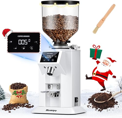 Huanyu Molinillo de café profesional con rebaba plana de 2.913 in, tolva de frijoles de 53 onzas, 15 ajustes de molienda infinitos, molinillo de