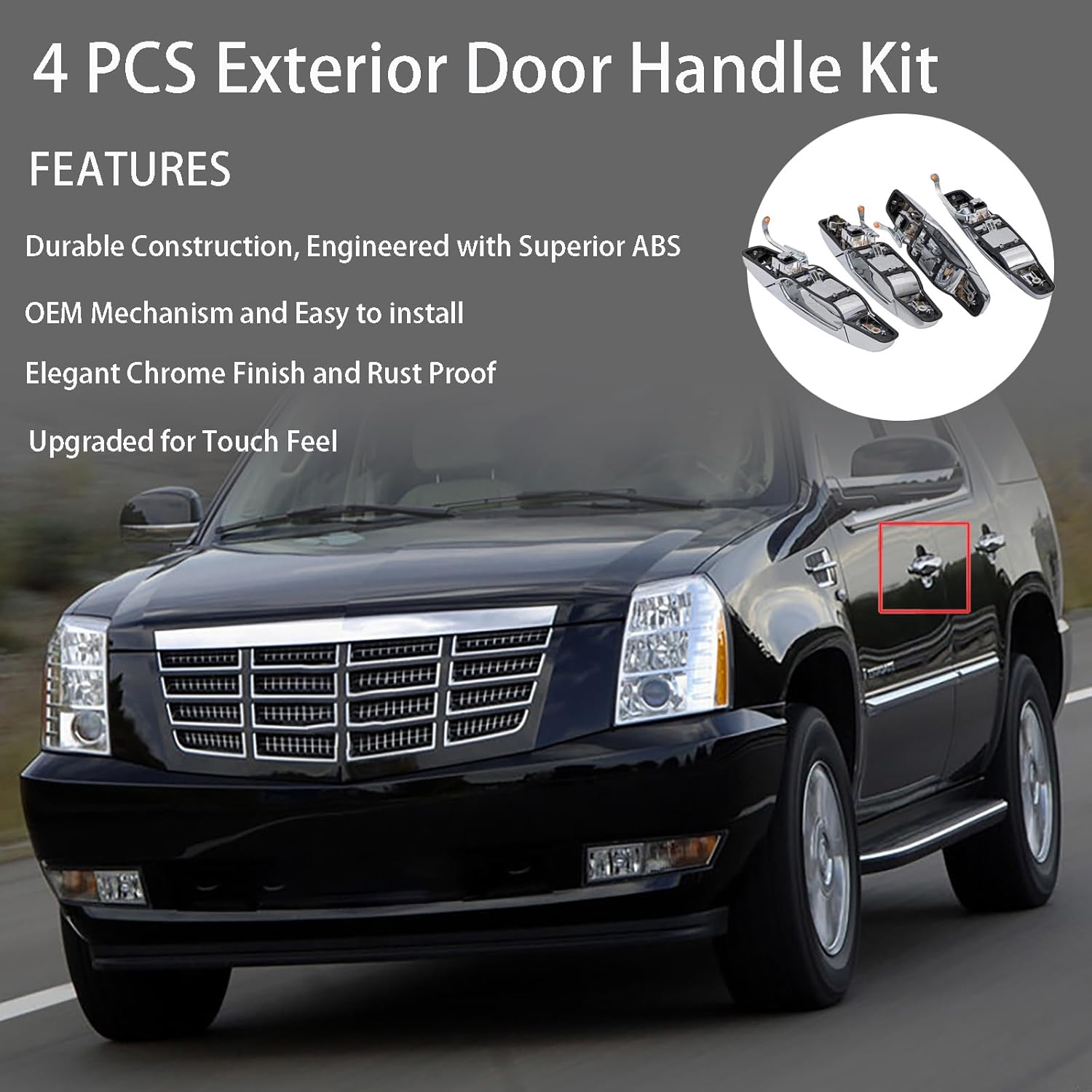 4PCS Exterior Chrome Door Handles Compatible with 2007-2014 Cadillac Escalade, Chevy Silverado Suburban Tahoe Avalanche GMC Sierra Yukon,Front Rear Driver & Passenger OE 22738721 20828258 20828237