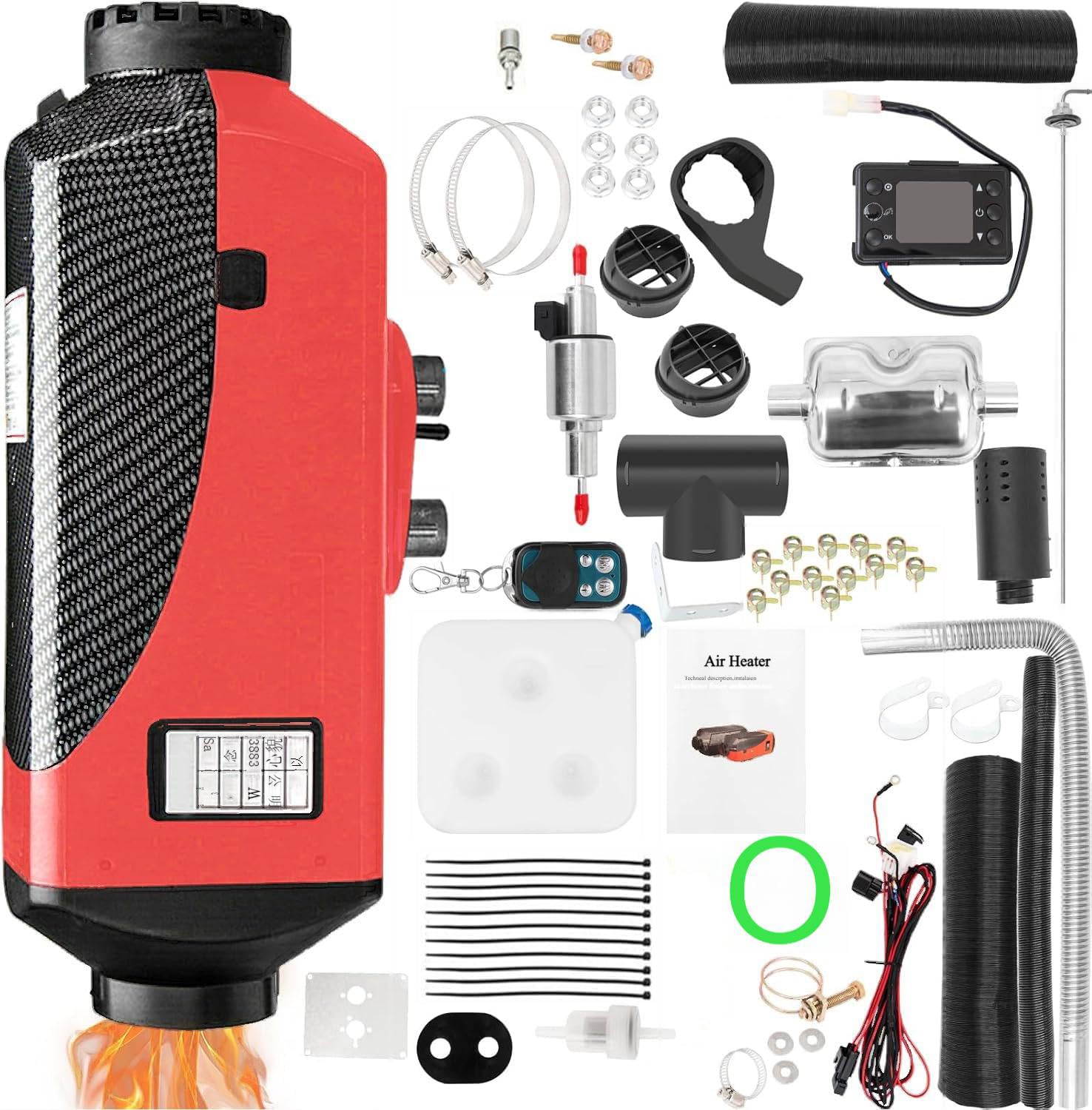 Nagrzewnica powietrza Diesel 5 kW 12 V, zestaw nagrzewnic powietrza ze zbiornikiem 10 l, termostatem LCD, monitorem, tłumikiem, pilotem do samochodu SUV, kampera, furgonetki, łodzi i garażu, kampera