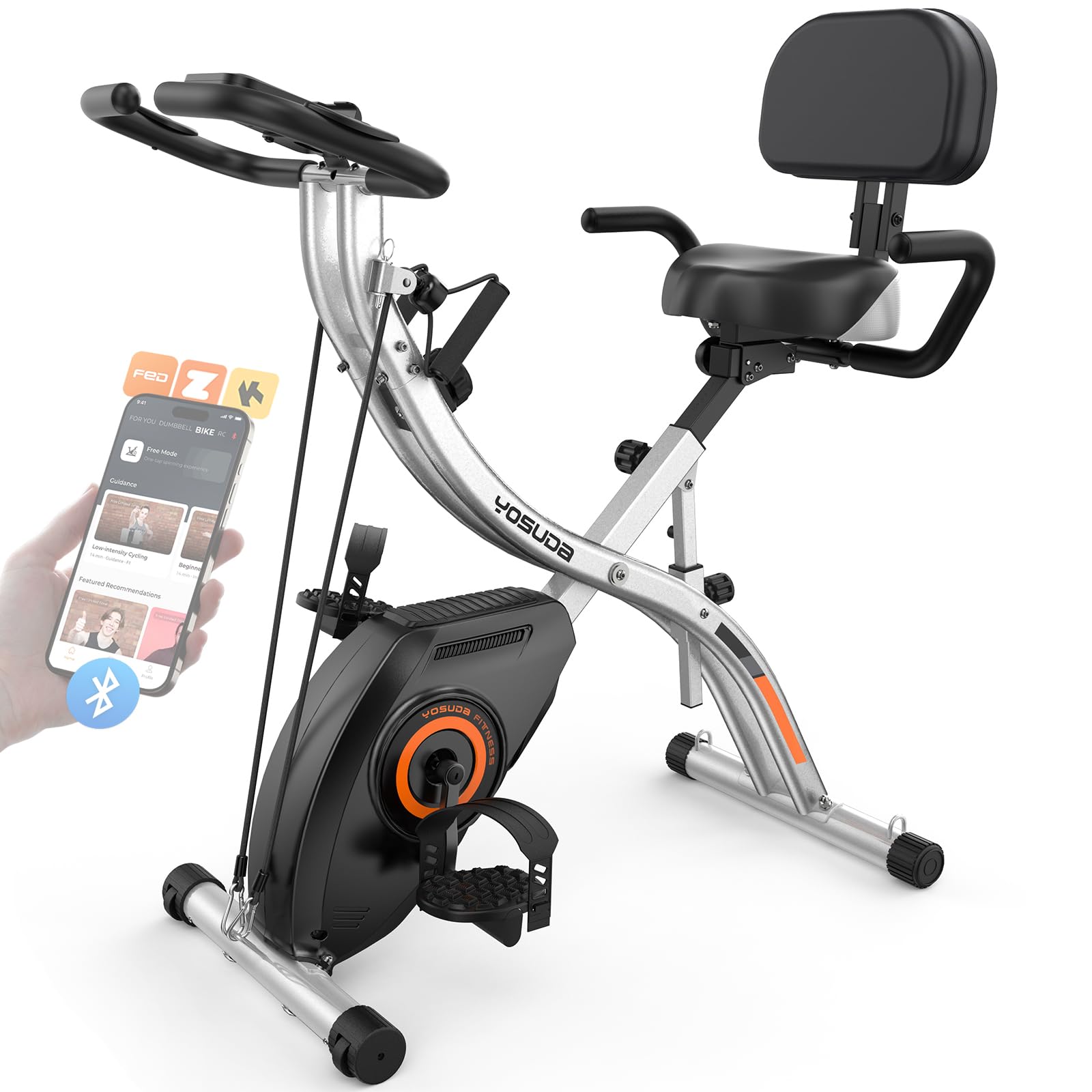 Photo 1 of ***UPDATED 5/29***YOSUDA Folding Exercise Bike - 5 IN 1 Foldable Stationary Bike for Home Gym Workout, Upgraded Indoor Cycling Bikes with 6.6 LBS Flywheel, 380 LBS Capacity and 16-Level Magnetic Resistance, Back Support Cushion