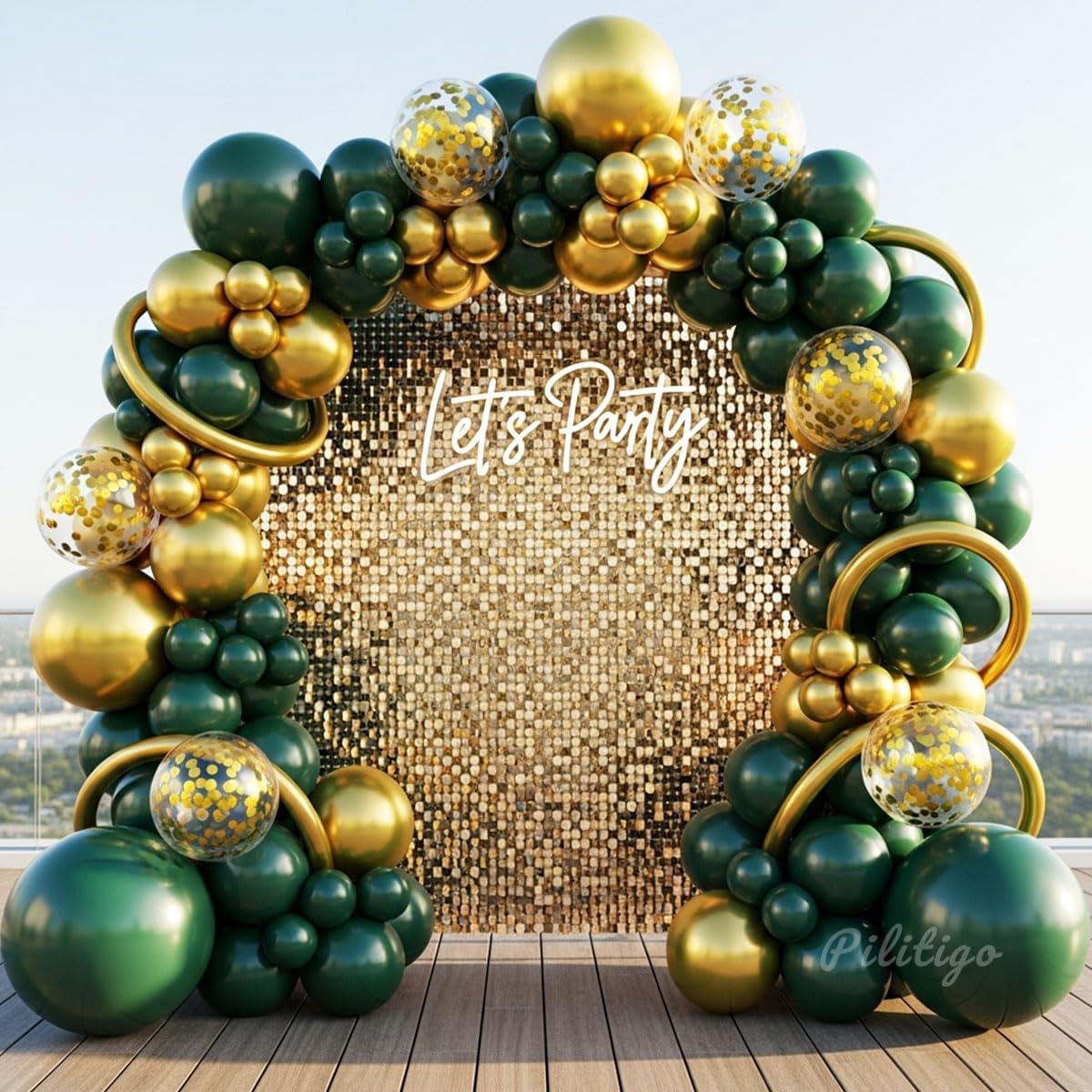 Double Stuffed Dark Green and Gold Balloon Garland Arch Kit - Emerald Green Metallic Gold Confetti Balloons for Graduation Decorations 2026, Jungle Safari Birthday, Wedding, Baby Shower Party Supplies
