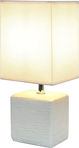 Miniatura 5 de Simple Designs LT2072-OFF Lámpara de mesa pequeña de piedra sintética con pantalla de tela, blanco roto con pantalla blanca