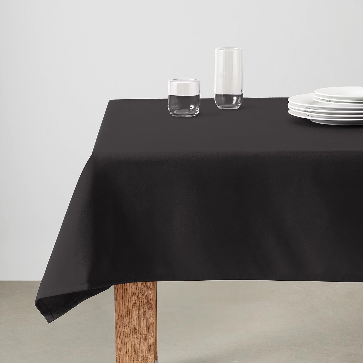  Basics Square Washable Polyester Fabric Tablecloth - 52" x 52", Black, Pack of 2 : Home & Kitchen