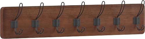 HBCY Creations Rustic Brown Solid Wood Wall Mounted Coat Rack with Shelf, 7 Hook