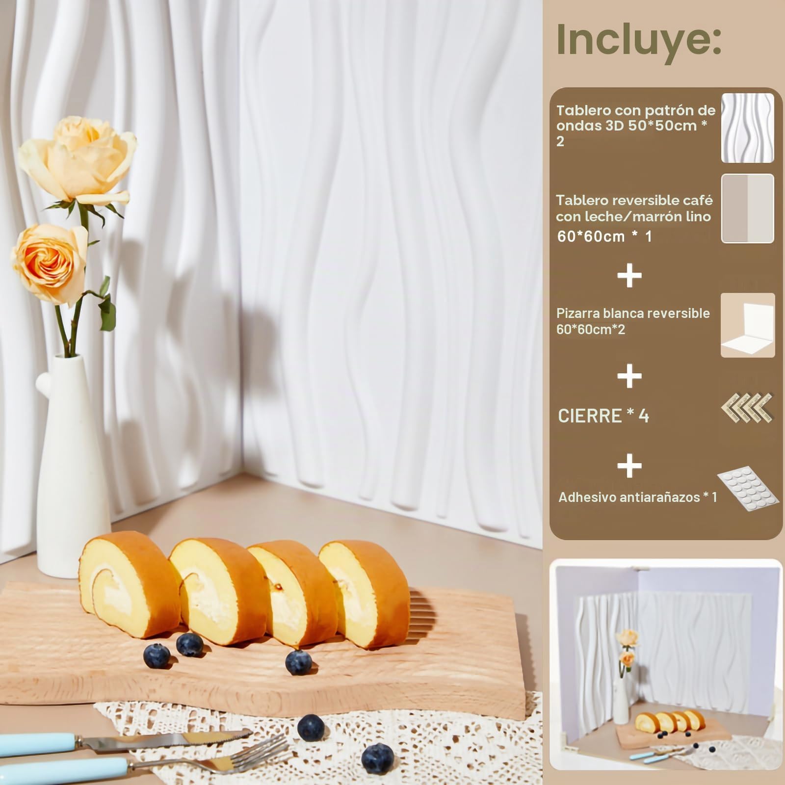 5 tableros de Fondo para fotografía estereoscópica 3D con 8 Patrones, 24 x 24 Pulgadas, Doble Cara, Impermeables, Reutilizables, para Productos, Alimentos, Joyas, cosméticos, Accesorios