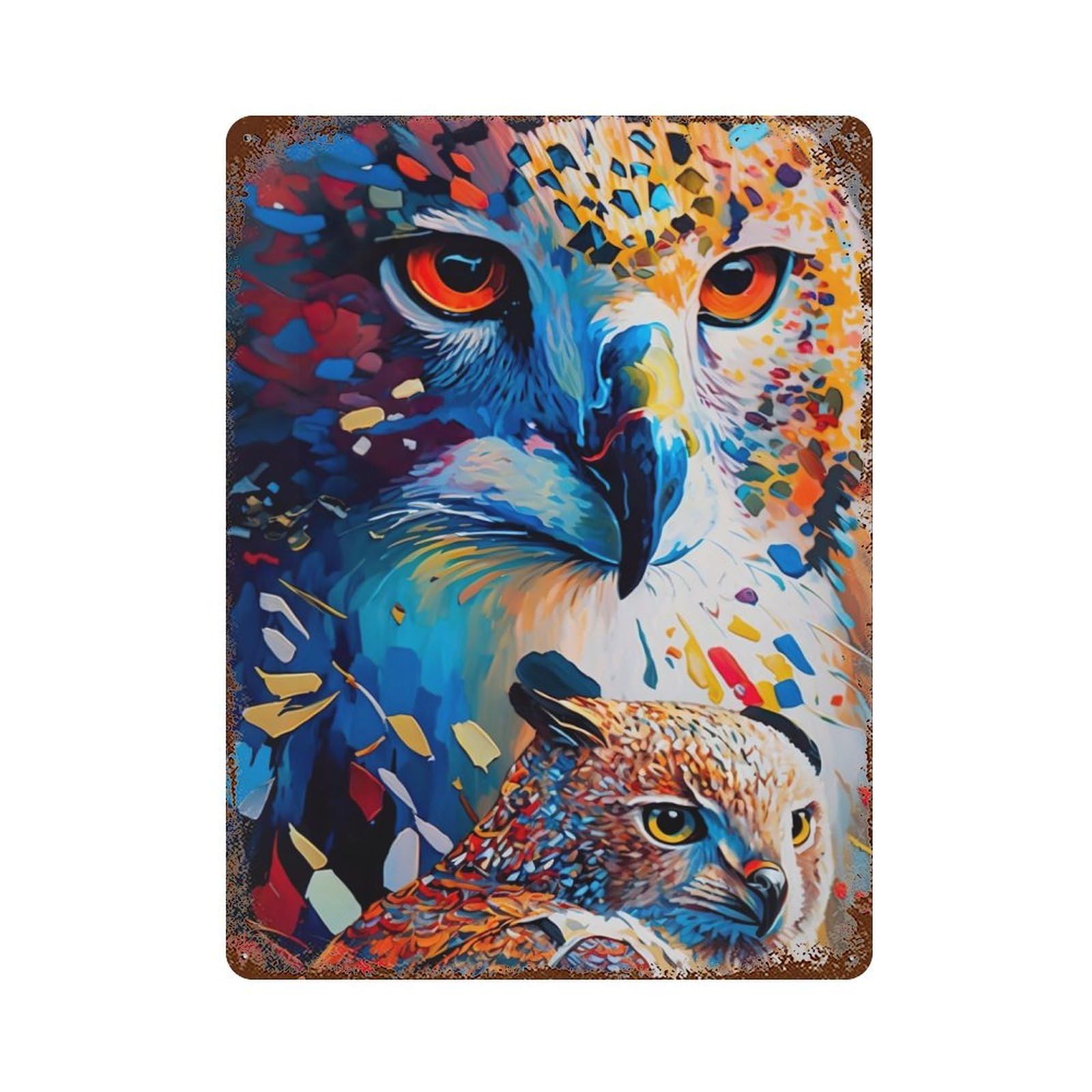 Colored Owl Duo Vintage Rust Metal Sign 15.7"x11.8", for Basement, Hobby Room And Garage Decor, Farmhouse Wall Decor