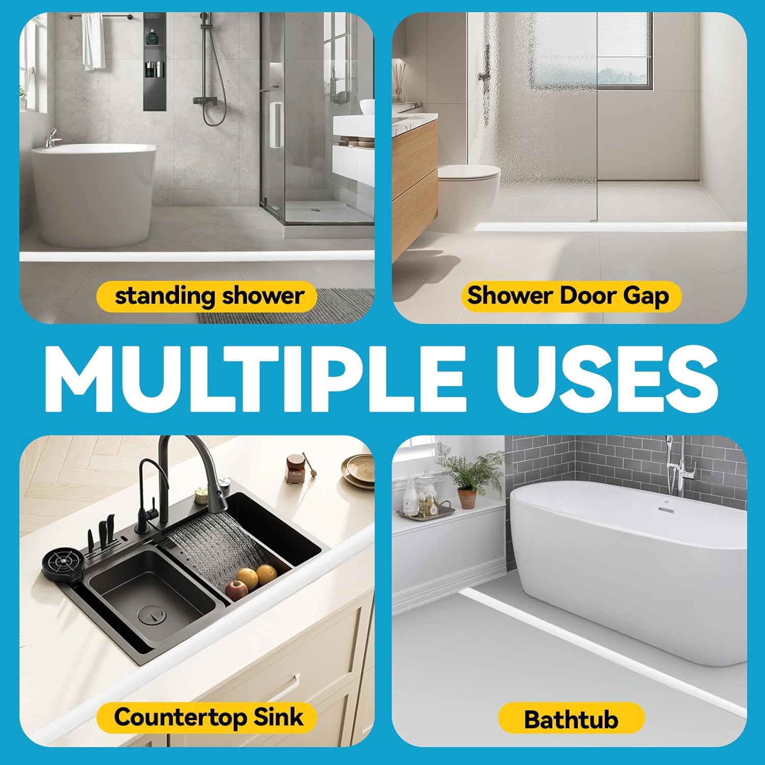 98" Collapsible Shower Threshold Water Dam Shower Barrier Keeps Water Inside Threshold Dry and Wet Separation Retention System Suitable for Bathroom Kitchen Sink Bathtub