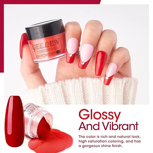 Miniatura 5 de Gellen Kit de polvo de inmersión para uñas, 12 colores calienterosa claro, rojo, kit de iniciación de uñas de inmersión rosa, rosa, rosa, rojo,