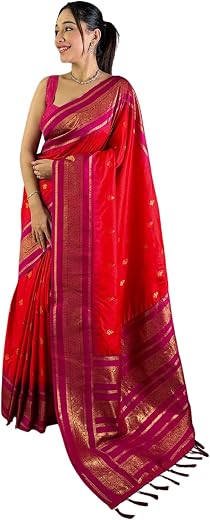 SGF11 Women's Kanjivaram Pure Soft Silk Saree With Unstitched Blouse Piece