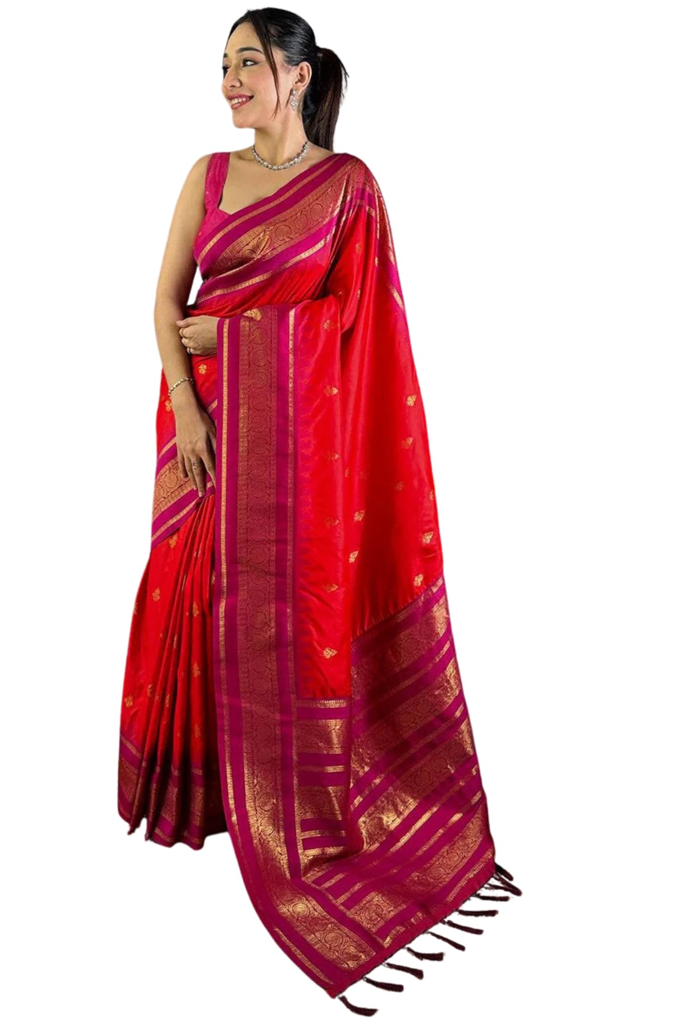 SGF11 Women's Kanjivaram Pure Soft Silk Saree With Unstitched Blouse Piece