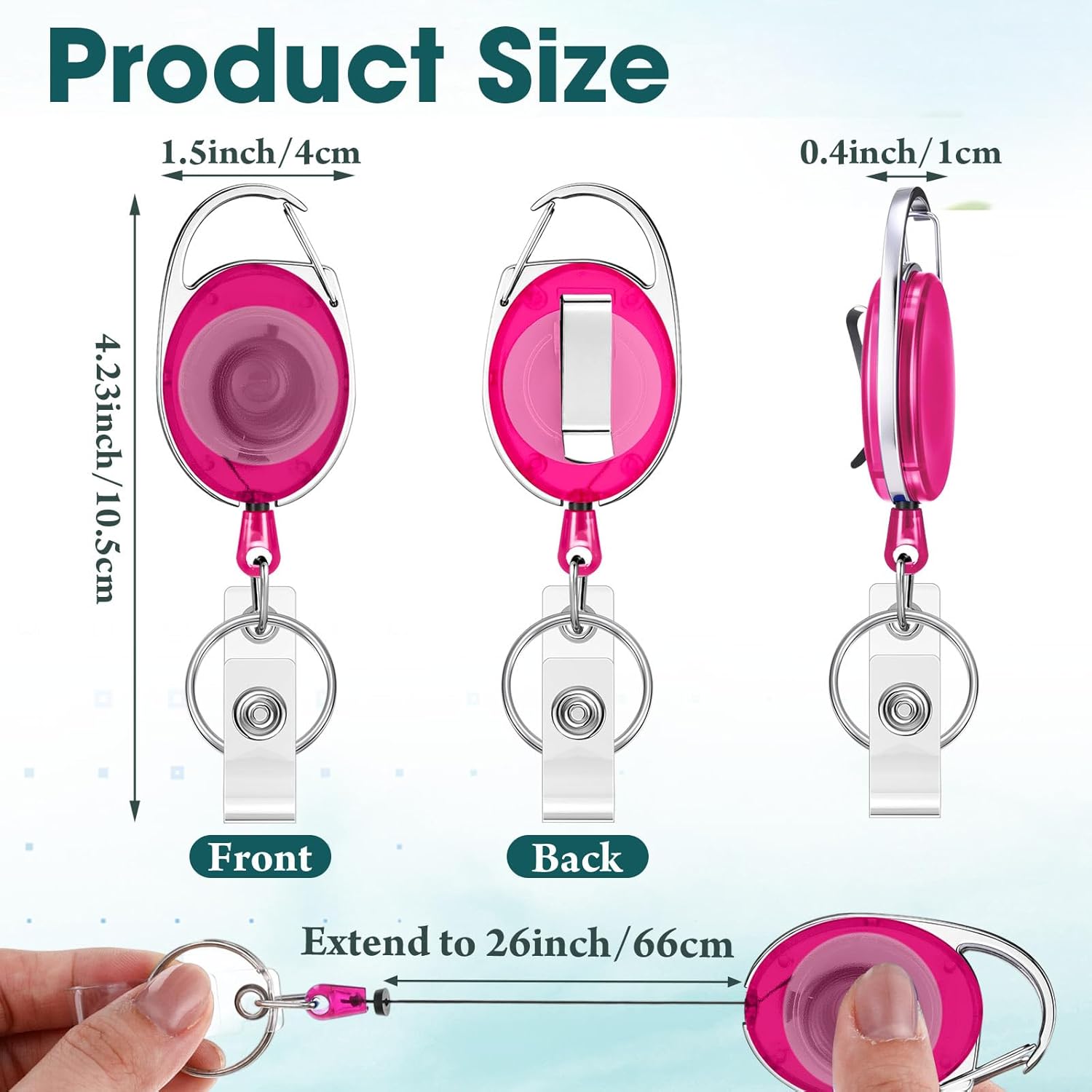 Honoson 50 Pcs Heavy Duty Retractable Badge Reels Batch ID Badge Holder Retractable Clip Bulk Key Holder with Ring for Office Worker Employee, Doctor Nurse Gifts (Transparent Color)