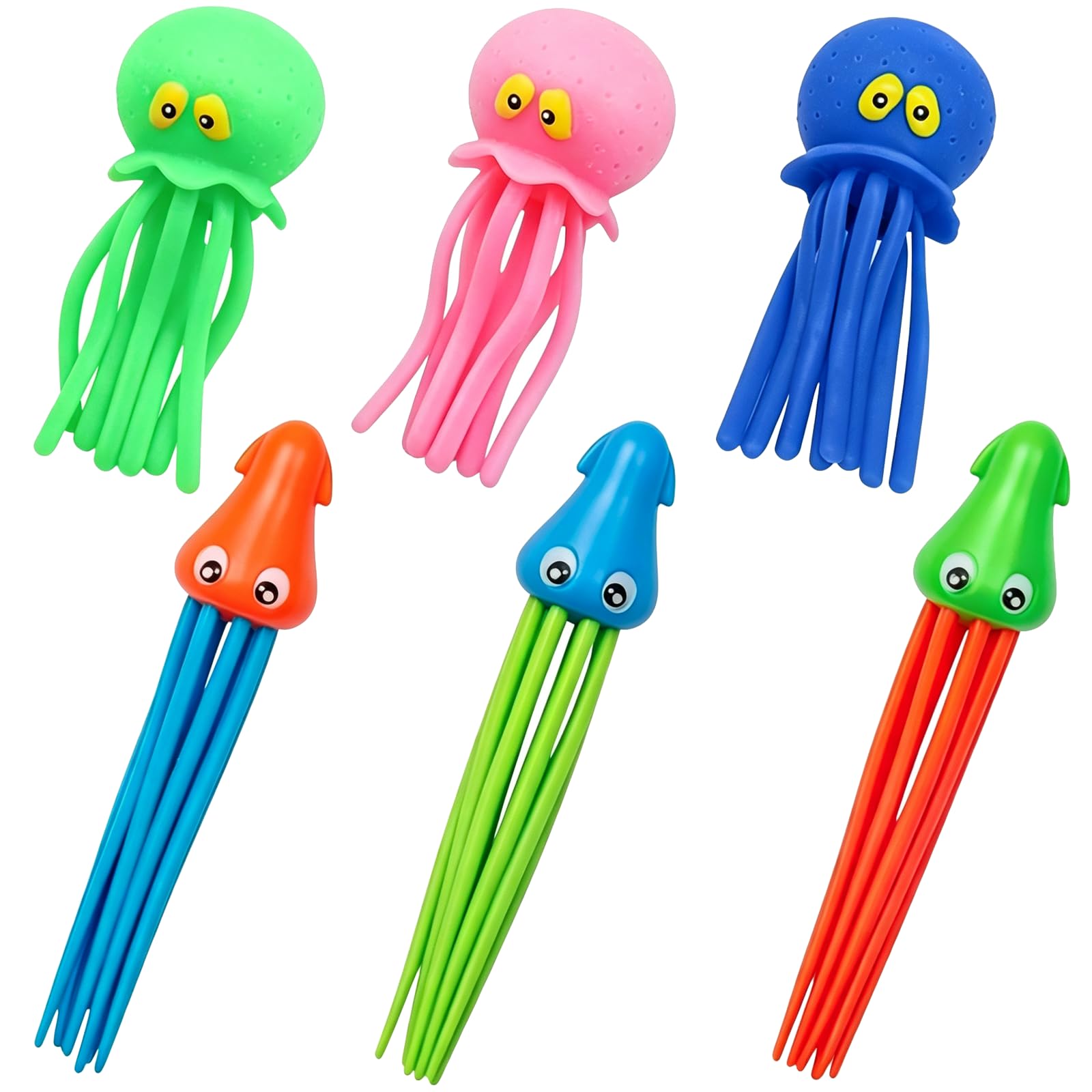 6Pcs Octopus Squishy Toy, Squid Diving Toys for Swimming Pool & Bath