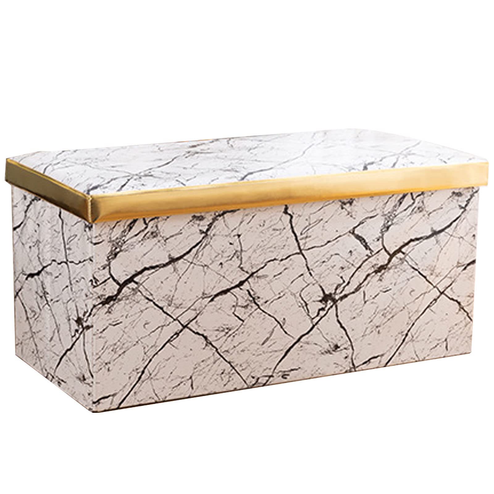 Banco plegable con almacenamiento, reposapiés tapizado de poliuretano para libros, revistas, almohadas y mantas, elegante diseño floral blanco para dormitorio, sala de estar, entrada y oficina, 23.6 x