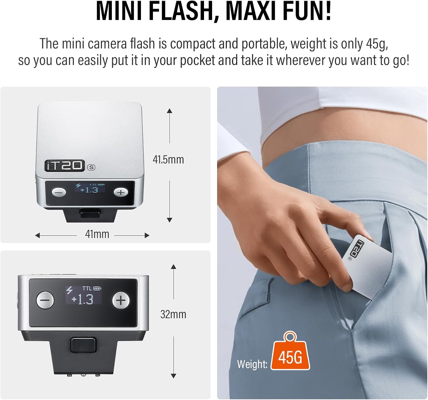 Godox iT20 O TTL Mini Flash - iT20O Camera Flash for Olympus Upgraded IM20 300mAh Battery 700+ Flashes 1.5s Recycle Hot Shoe Flash with Magnetic Diffuser/Color Filter Accessories for Olympus Cameras