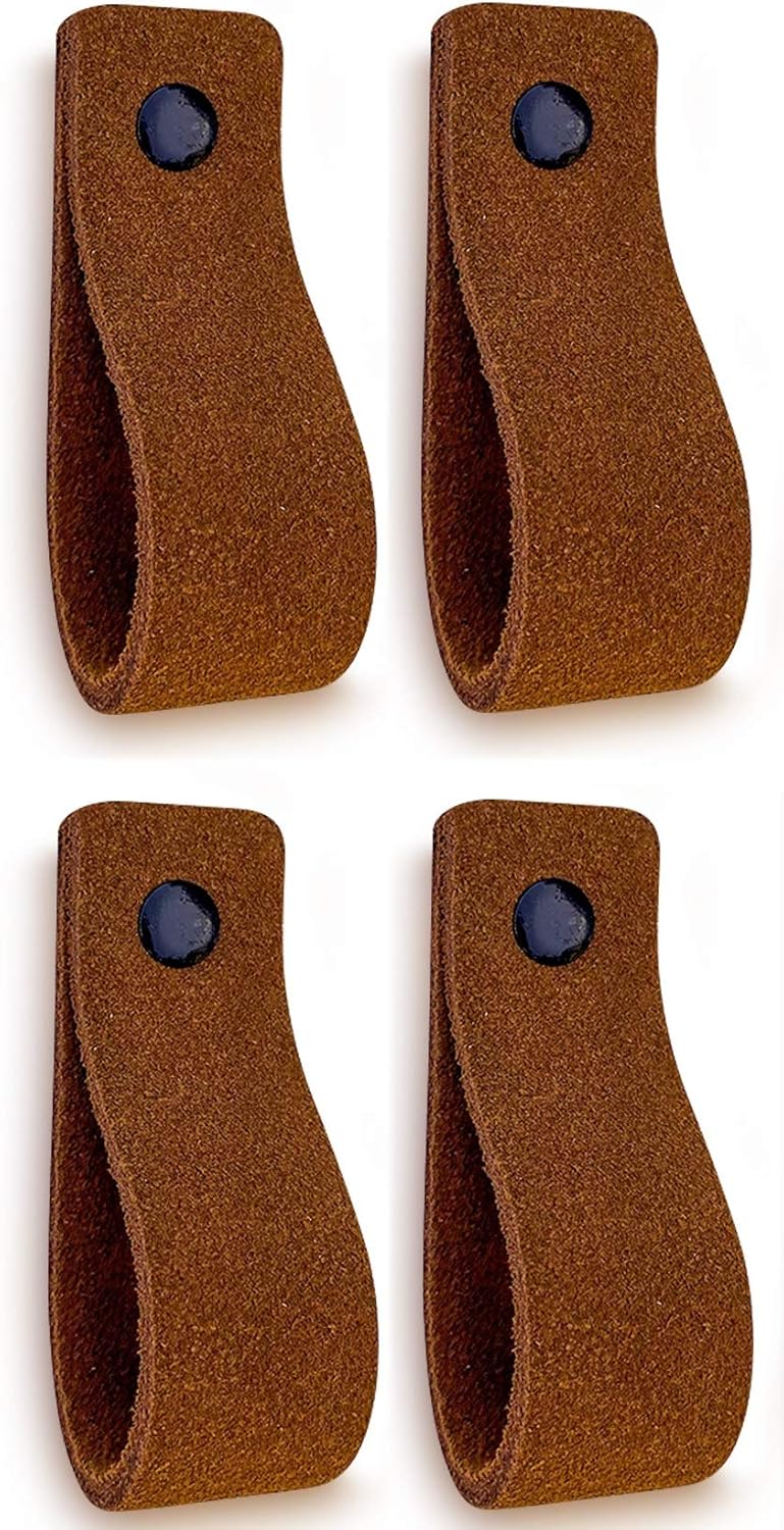 Brute Strength - Leather Drawer Pulls - Cognac - 12 Pcs - 6.5 x 1 Inches - Industrial Style - Ambidextrous - Easy to Install