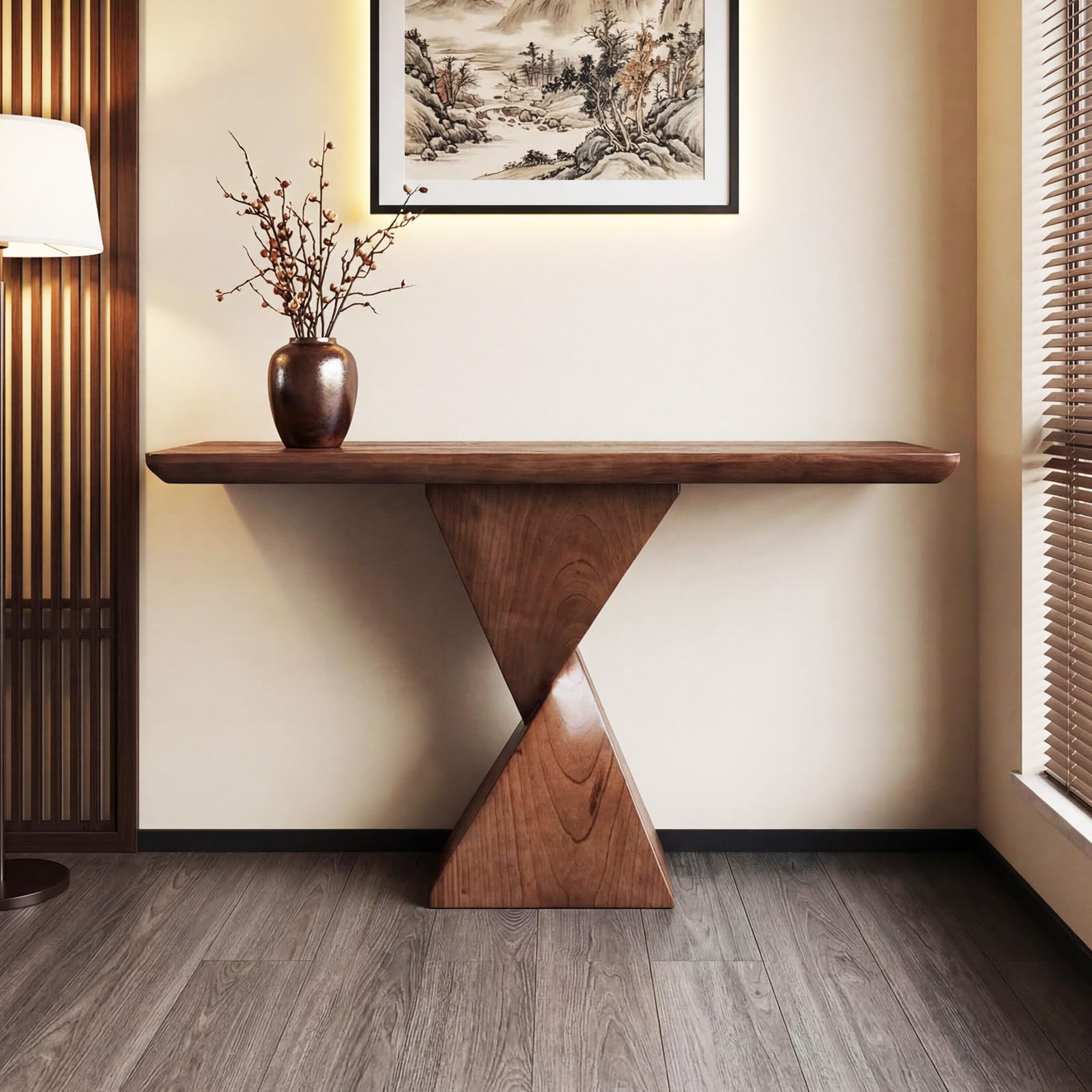 Sdcgb Grain Farmhouse Geometric Console Table, Narrow Wood Sofa Table Behind Couch Table With X Base, Modern Accent Entryway Table For Living Room, Hallway, 47.2 Inch