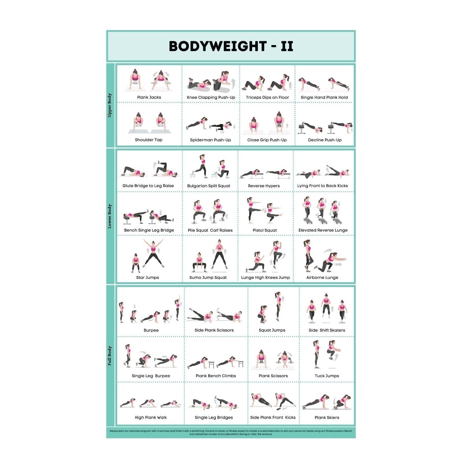 Calisthenics Workout Chart - Bodyweight Training Poster with Progressions, Home Exercise Guide for Strength & Conditioning, Motivational Gym Art(Unframed,16x24inch(40x60cm))