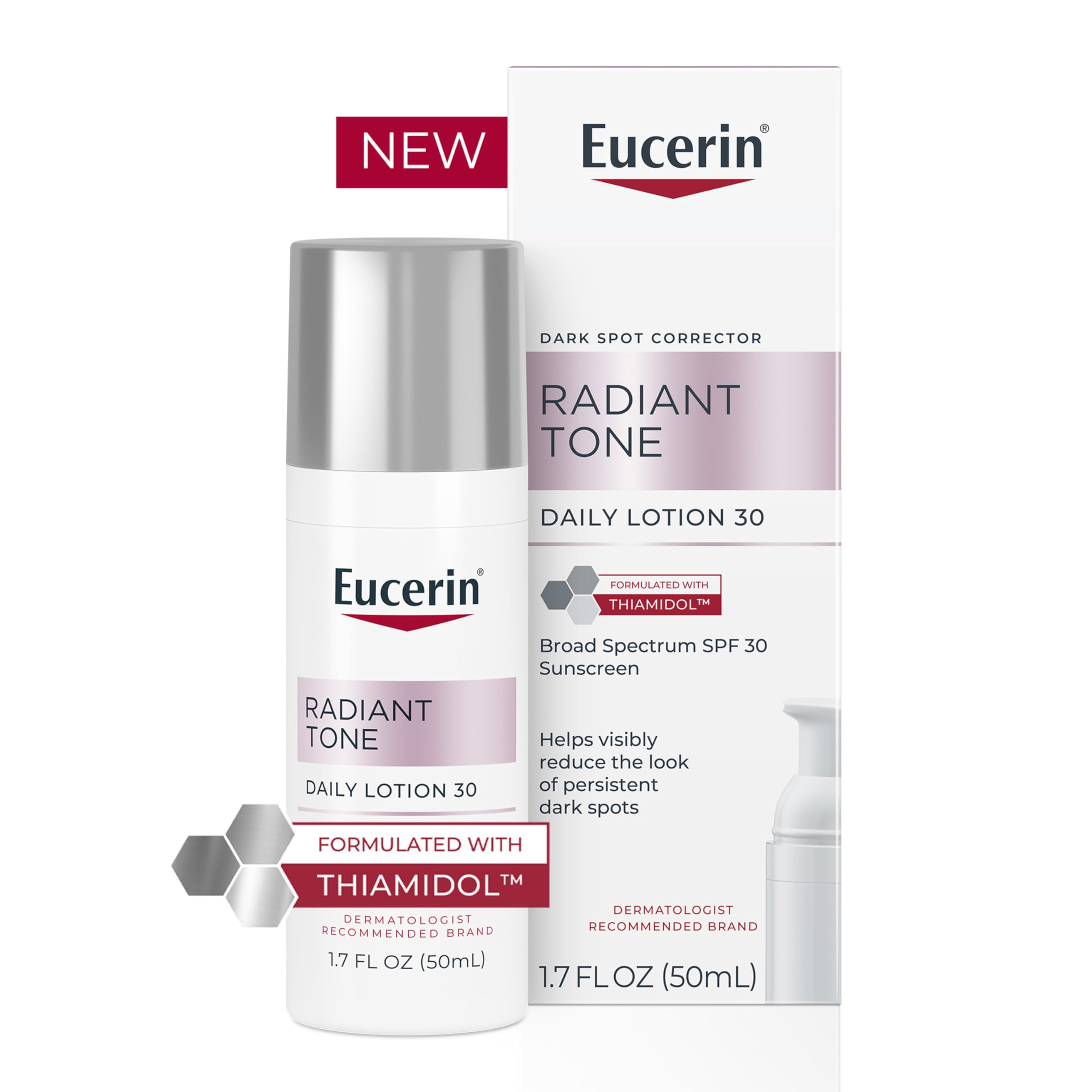 Eucerin Radiant Tone Daily Face Lotion with SPF 30, Dark Spot Corrector with Thiamidol, Face Moisturizer Helps Visibly Reduce the Look of Persistent Dark Spots, All Skin Types, 1.7 Fl Oz Bottle