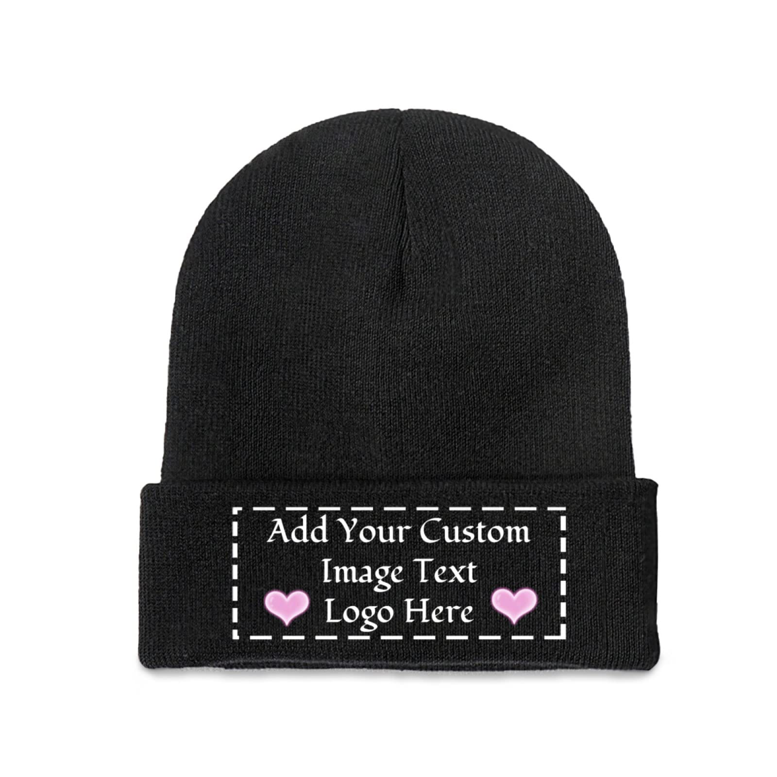 AOOEDM Personalised Beanie Custom Hats for Men Women Custom Text/Photo Knit Cuffed Beanie Skull Cap Black