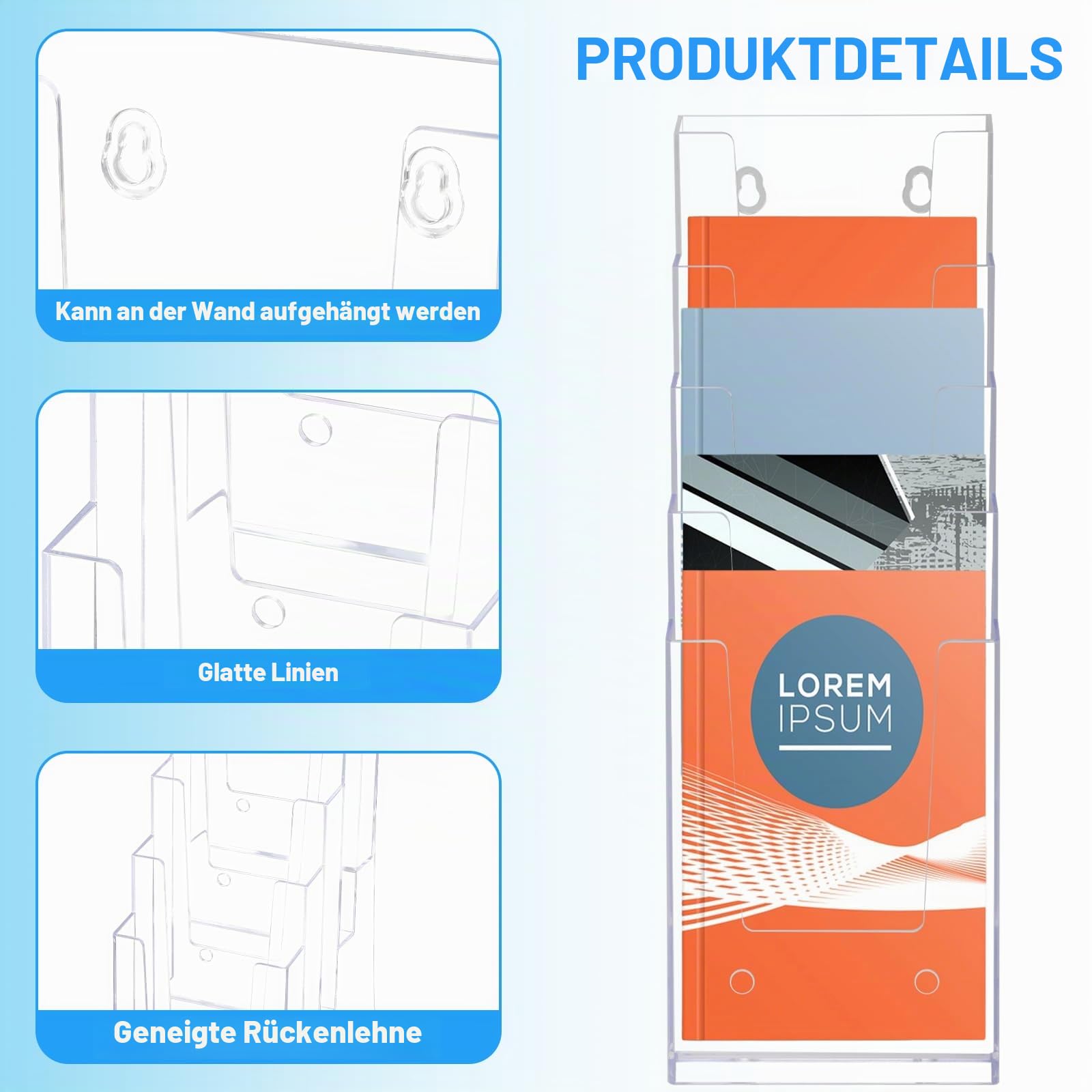 GAESHOW 2 Stück Prospekthalter mit 5 Fächern, Acryl Prospektständer, 4 x 9 in Tisch-Prospektständer, Transparent Wandprospekthalter für Büro, Empfang, Menü, Flyer