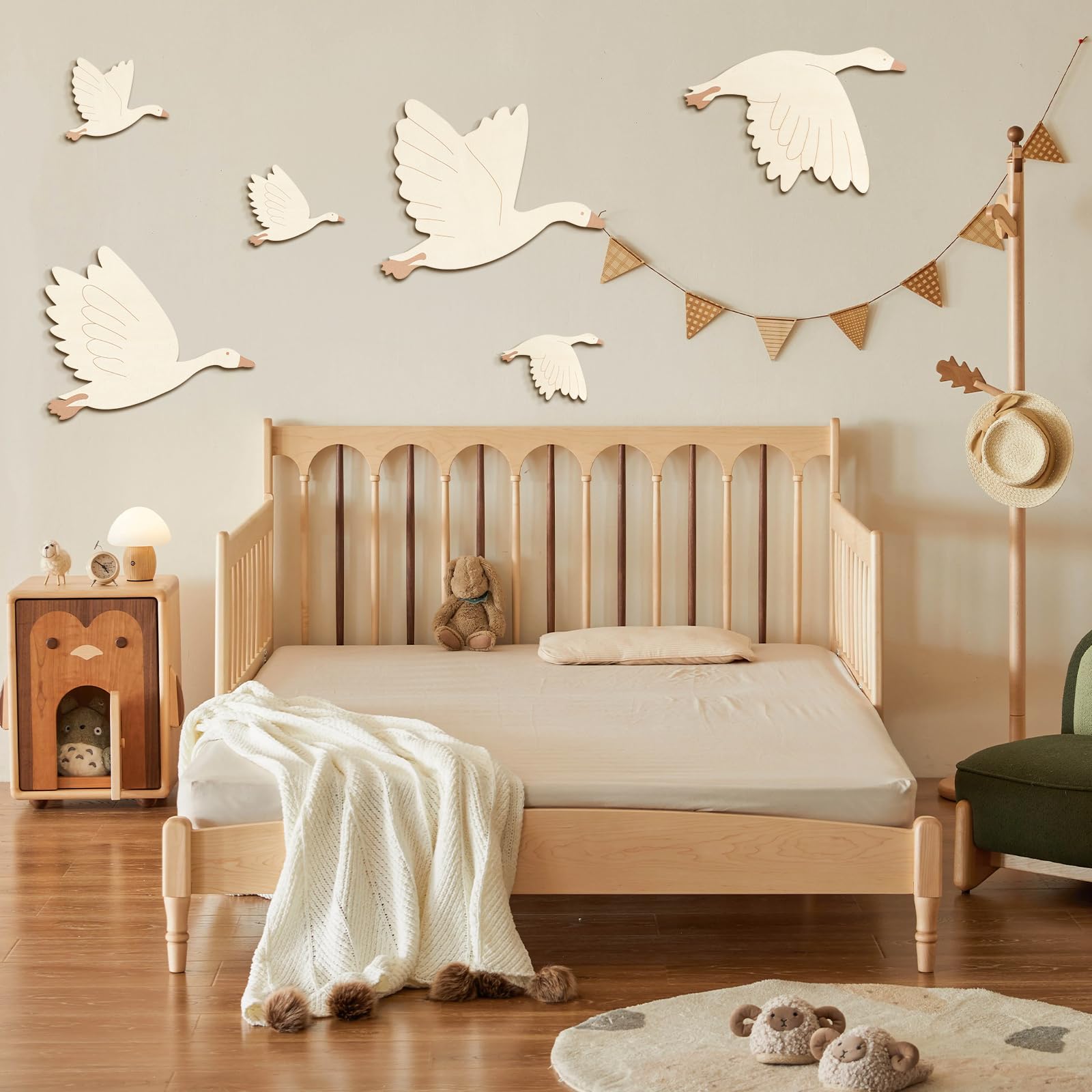 6 Pièces Décorations Muraux pour Chambre d'Enfant Cygne, Sticker Mural Enfants Bebe, Ensemble DIY Bois avec Adhésifs Forts, Déco Murale Boho, Tatouage Mural Enfant