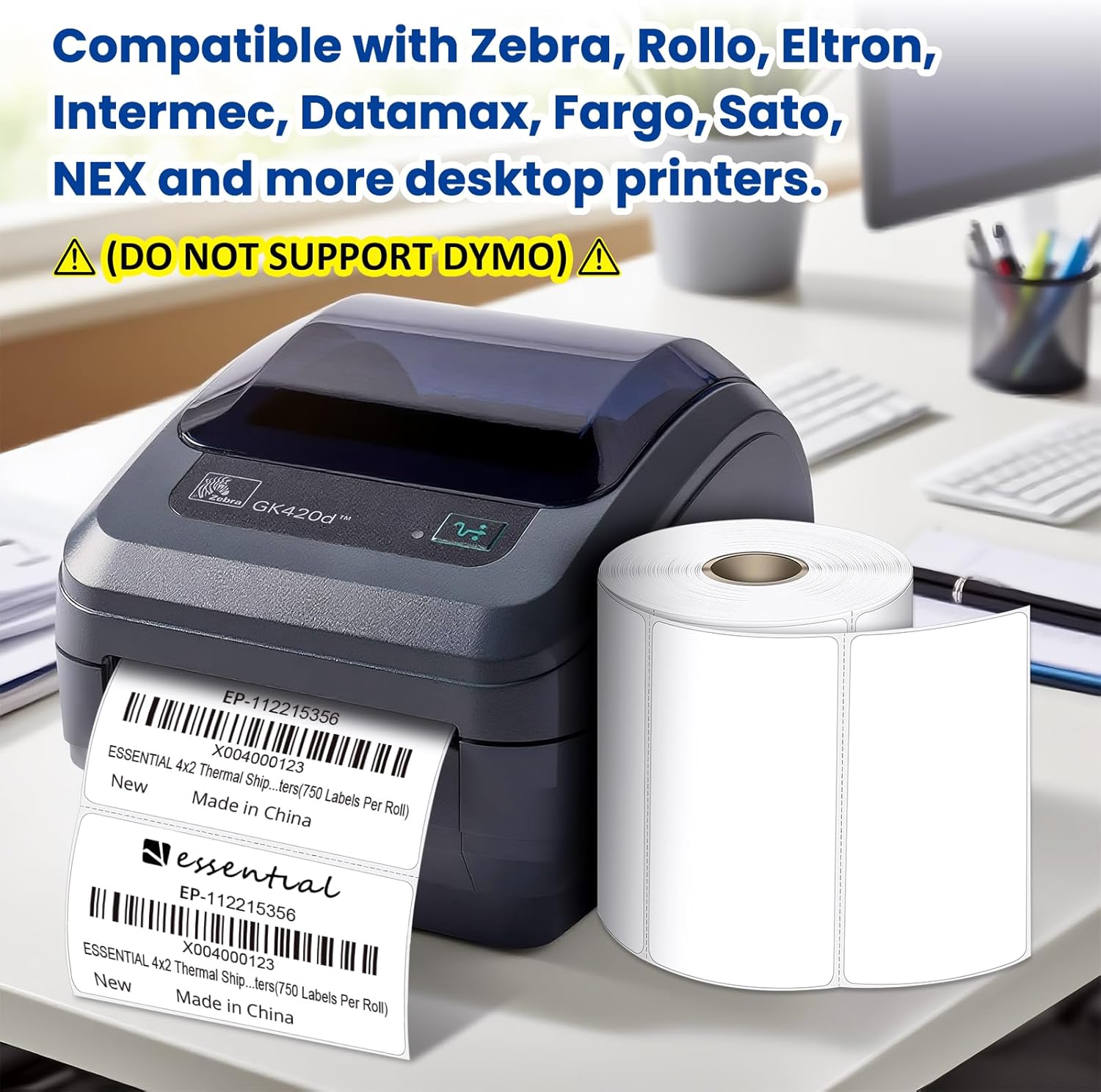 4 x 2 Inches Direct Thermal Barcode Labels, Waterproof and Oil-Proof Scratchproof, 750 Labels of Roll, Compatible with Zebra Printers (16 Roll-12000 Tags) White - Image 3