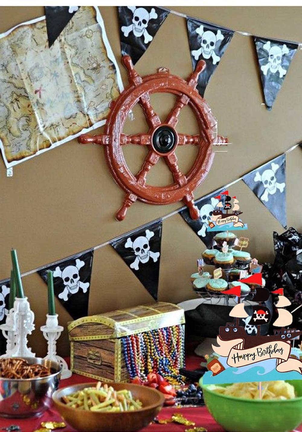 Ovanda 20 Stück Piraten-Servietten (33x33 Cm) – Bunt Bedruckt Mit Piratenschiff Für Kindergeburtstag & Mottoparty