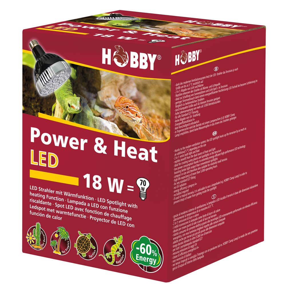 HOBBY Terraristik Power & Heat I 18 W I reflektor LED z funkcją ogrzewania do terrariów I terrarium I lampa LED do oddawania światła i ciepła I lampa grzewcza dla gadów i płazów