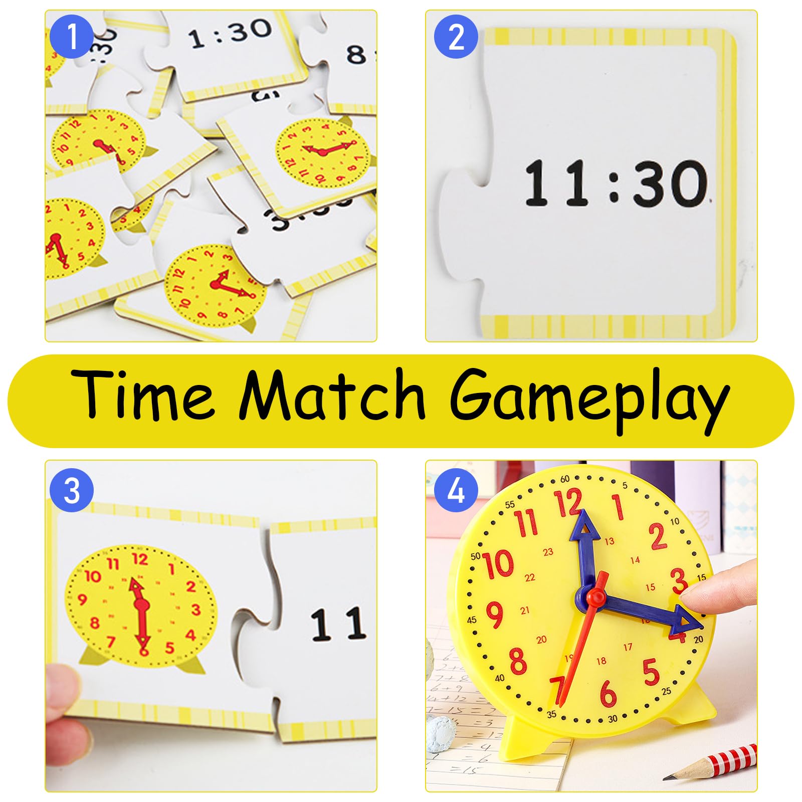 Gioco Orologio Bambini, Orologio Educativo Learning Resources Set di attività di Lettura dell’Ora Giochi Matematica Modello di Orologios Didattico con 12 Carte Didattiche, per Ragazzi, Ragazze