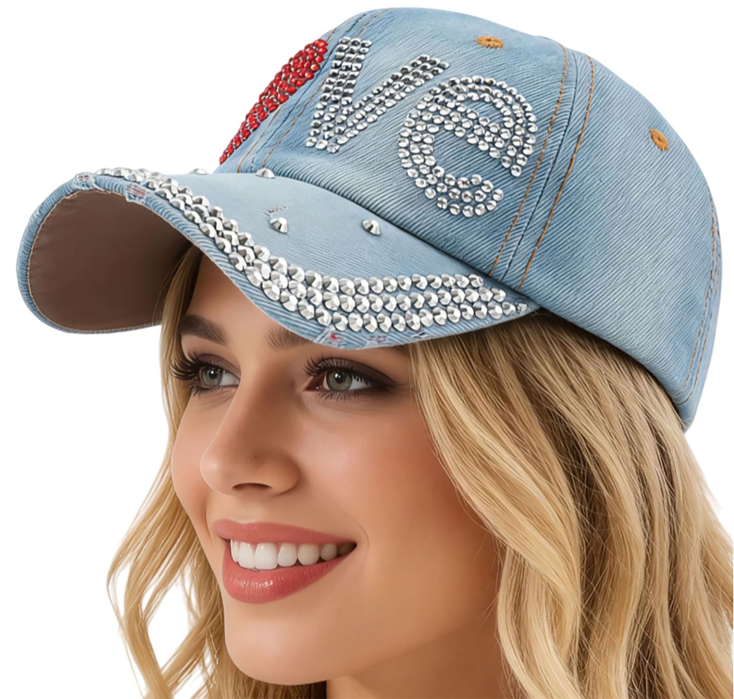 Denim Baseball Cap Rhinestone Sun Visor Hats Adjustable Shiny Bling Jeans Hat for Women Men