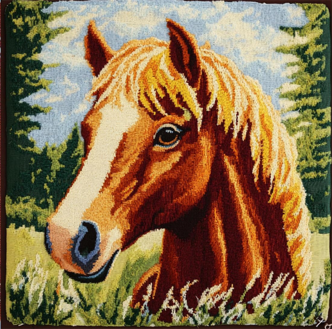 Kitquiver Animal Cushion Making Kit Horse DIY Latch Hook Kits Pillow Needlepoint Cushion Kit for Home Décor Needlework Set for Adult Beginners 17x17In