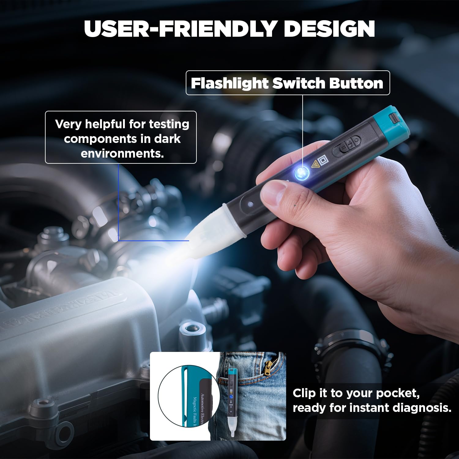 Ignition Coil Tester Tool Automotive Coil Pack Tester Kit, LED Light & Instant Diagnosis, Car Relay Test Pen with Drawstring Pouch & 2 Batteries, APOWFIX Ignition Spark Tool Auto Spark Plug Detector